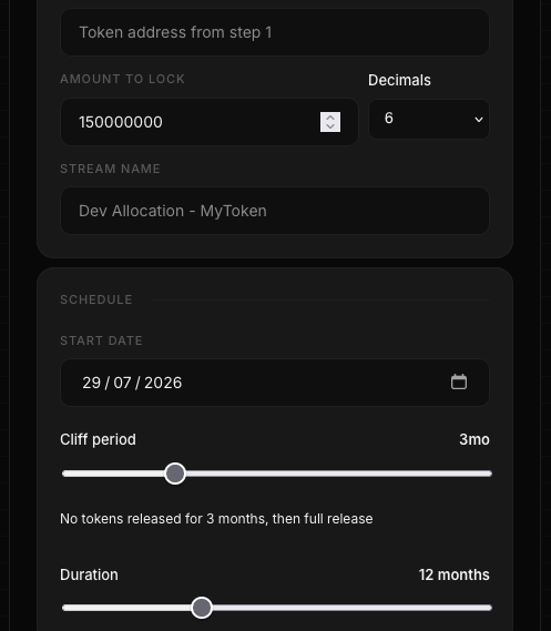 Create vesting contract