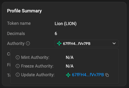 Authority revoked on Solscan