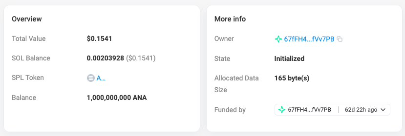 Token Account displayed on Solscan